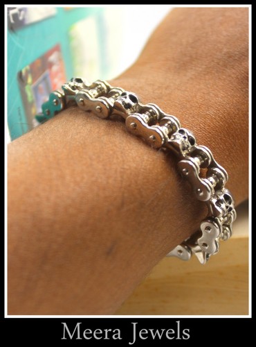 Real 935 Argentium Silver Awesome Bike Chain & Skull Design Mens Tennis Bracelet - 第 8/12 張圖片