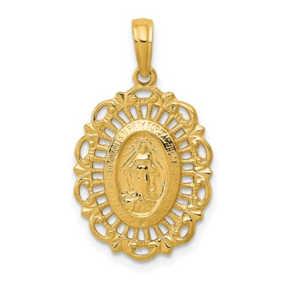 14K Yellow Gold Oval Miraculous Medal Charm Pendant 1.02" | eBay