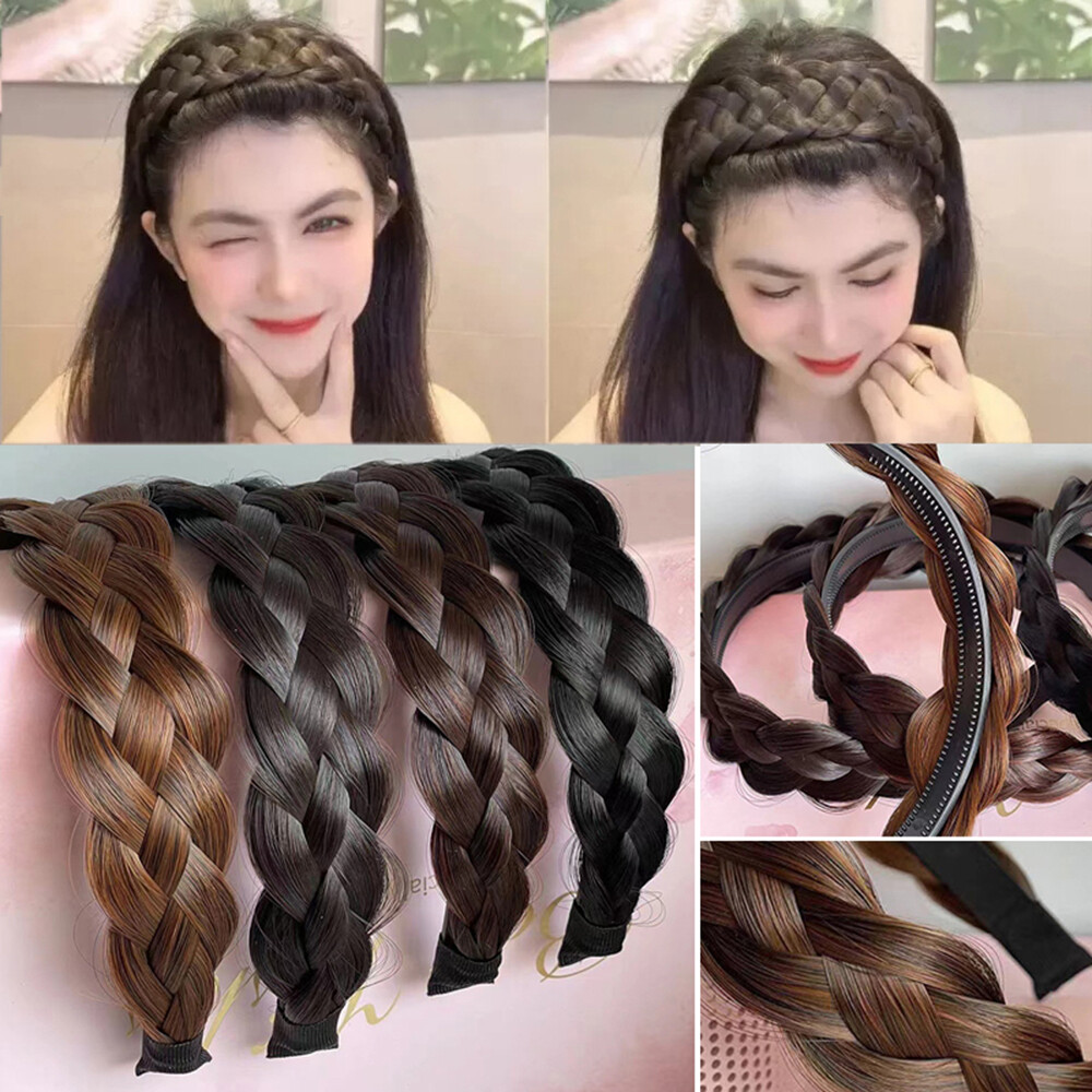 Mujer Hecho a Mano Fishbone Trenzado Diadema Trenza Peluca Giro Diadema Época "