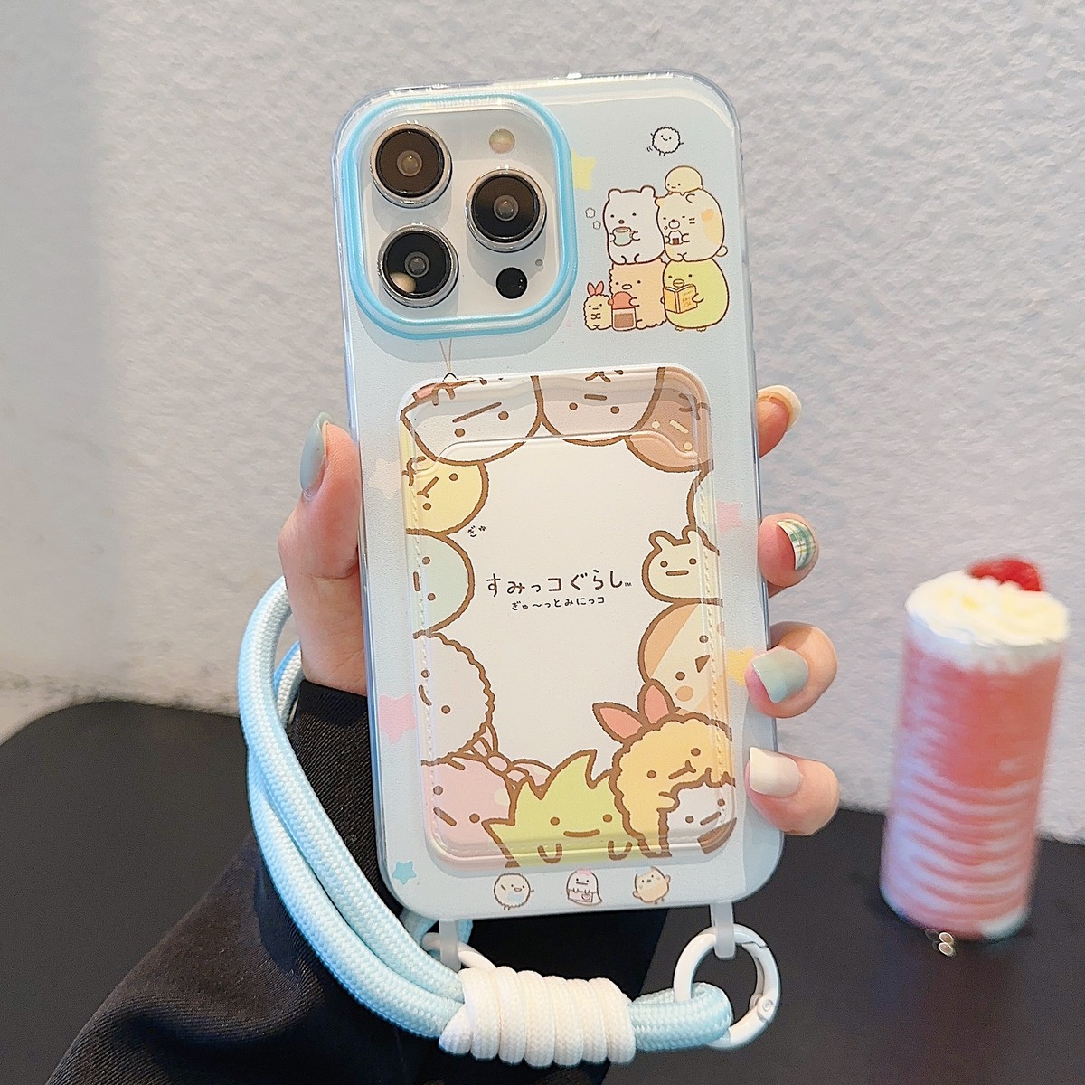 Sumikko Gurashi Soft Case Cover Strap+Card Slot for iPhone 11 13 14 15 Pro  Max