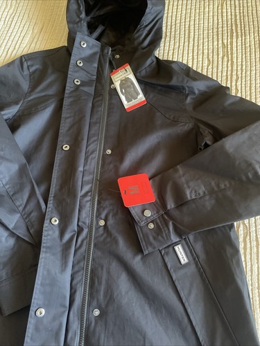 HUNTER Classic Black Rain Cotton Smock Jacket Zip Snap Hooded Water Resistant M - Picture 9 of 18