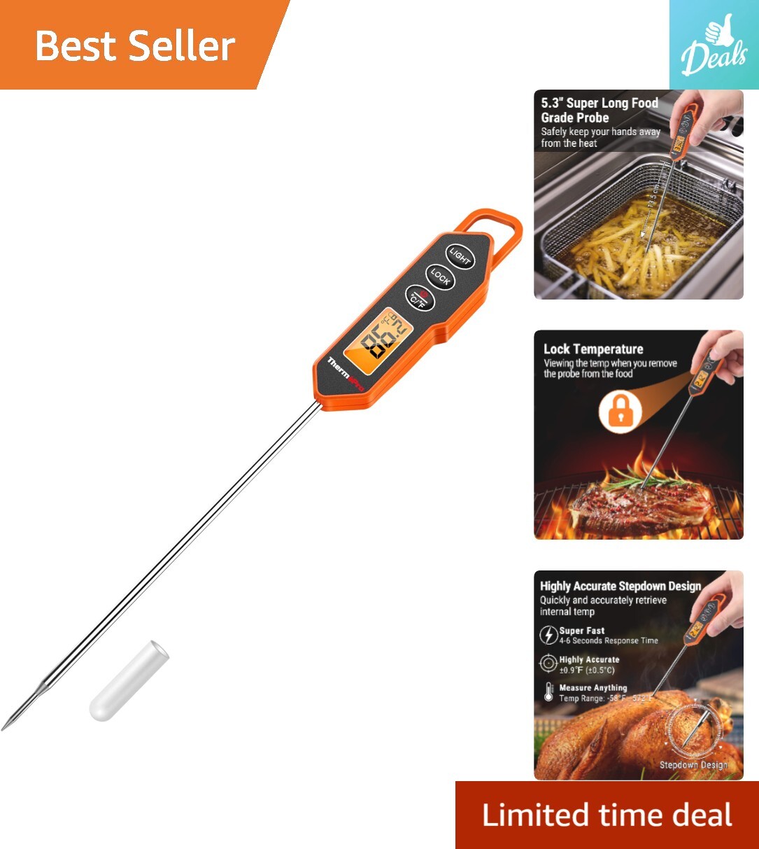 Digital Meat Thermometer - Fast Reading - Cooking, Candy, Smoker, Oil, Grilling-image