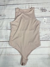 Alfani Intimates Nude Pink Thong Bodysuit Hight Neck Sleeveless Sz M NWT