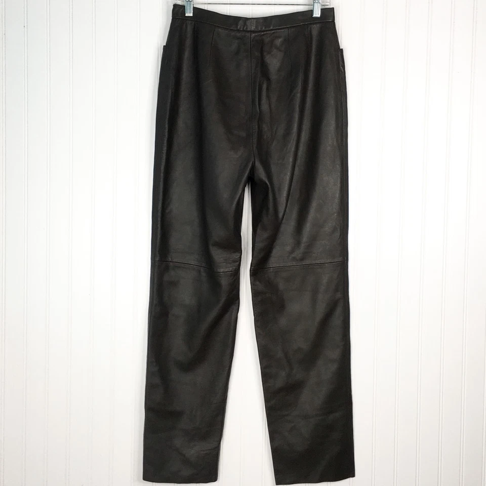 Pantalones de cuero Garfield & Marks para mujer de pierna recta negros bolsillos cremallera mosca 8 Foto 2 de 3