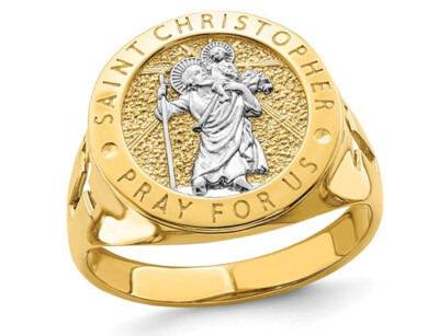 Mens 14K Yellow Gold Saint Christopher Ring
