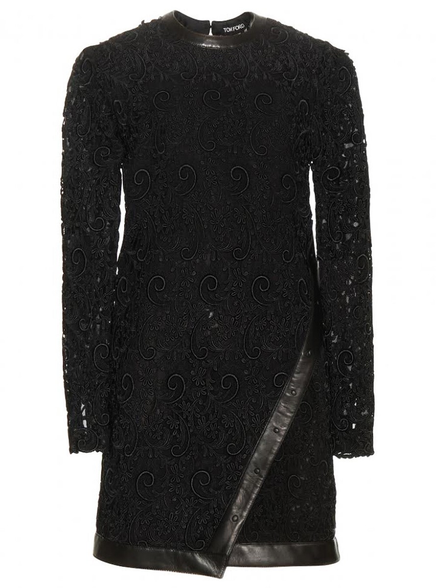 tom ford black lace dress Lace-trimmed satin gown in black - Tom Ford