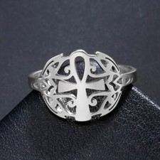 Egyptian Ankh Cross and Eye of Horus Elegant Ring Stainless Steel Wedding Gift