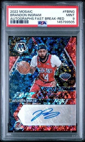 2022-23 Panini Mosaic Brandon Ingram Fast Break Autograph Red Disco /49 PSA 9