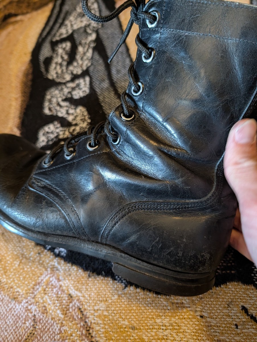 Vintage 60s Military Issue Black Leather Boots Paratrooper Combat