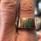 Vintage Silver Inlay Turquoise Stone Ring Size 9 Sterling Southwest style