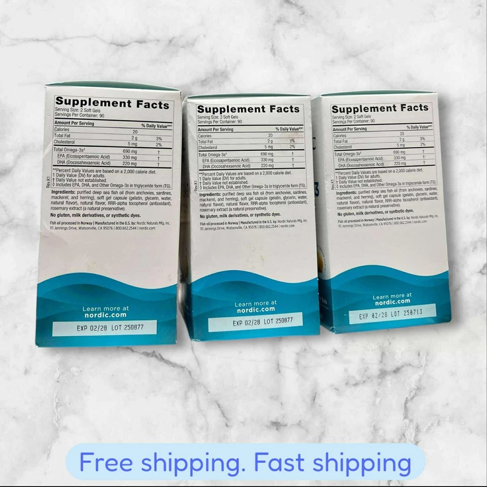PARA 3 Nordic Naturals 690 mg Omega 3 Aceite de Pescado 180 Cápsulas Blandas EXP2027+ ENVÍO NUEVO Foto 2 de 3