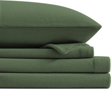 Flannel Fleece Queen Size Sheet Set Green   Ultra Soft Anti-Static Plush