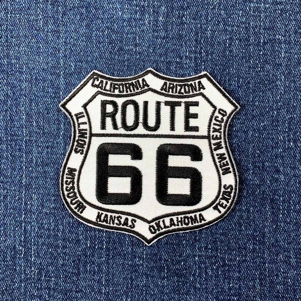 Toppa Ricamata Route 66 Rossa, Termoadesiva Da Stirare O Cucire, Dimensioni 6,7x8 Cm, Per Vestiti, Giacche O Zaini