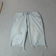 Y2K Smoke Rise Shorts Mens 32 Light Wash Denim Distressed Ripped Raw Hem Cutoff