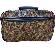 VINTAGE BANTAM TRAVELWARE OVERNIGHT SUITCASE - BLUE WITH FLORAL DESIGN
