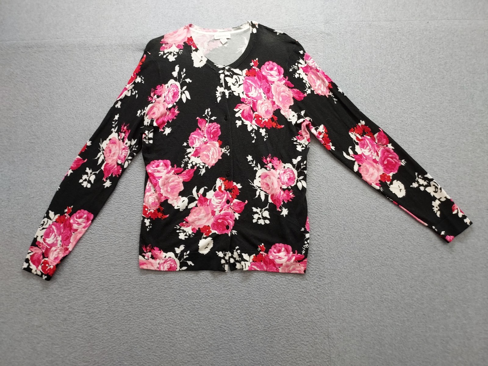 Charter Club Women Sweater L Multicolor Floral Button Up Long Sleeve Cardigan