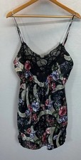 Victoria's Secret Gold Label L Black Floral Satin Short Nightie Lace Y2K Romance