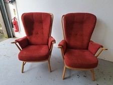 Pair of Ercol Highback Evergreen Blonde Chairs