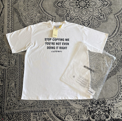 VETEMENTS Garderobe Collection White Graphic Logo Print Crew Neck T-Shirt L