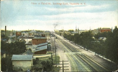 Third Street looking east ~ Dunkirk New York ~railroad tracks ~ aerial c1910