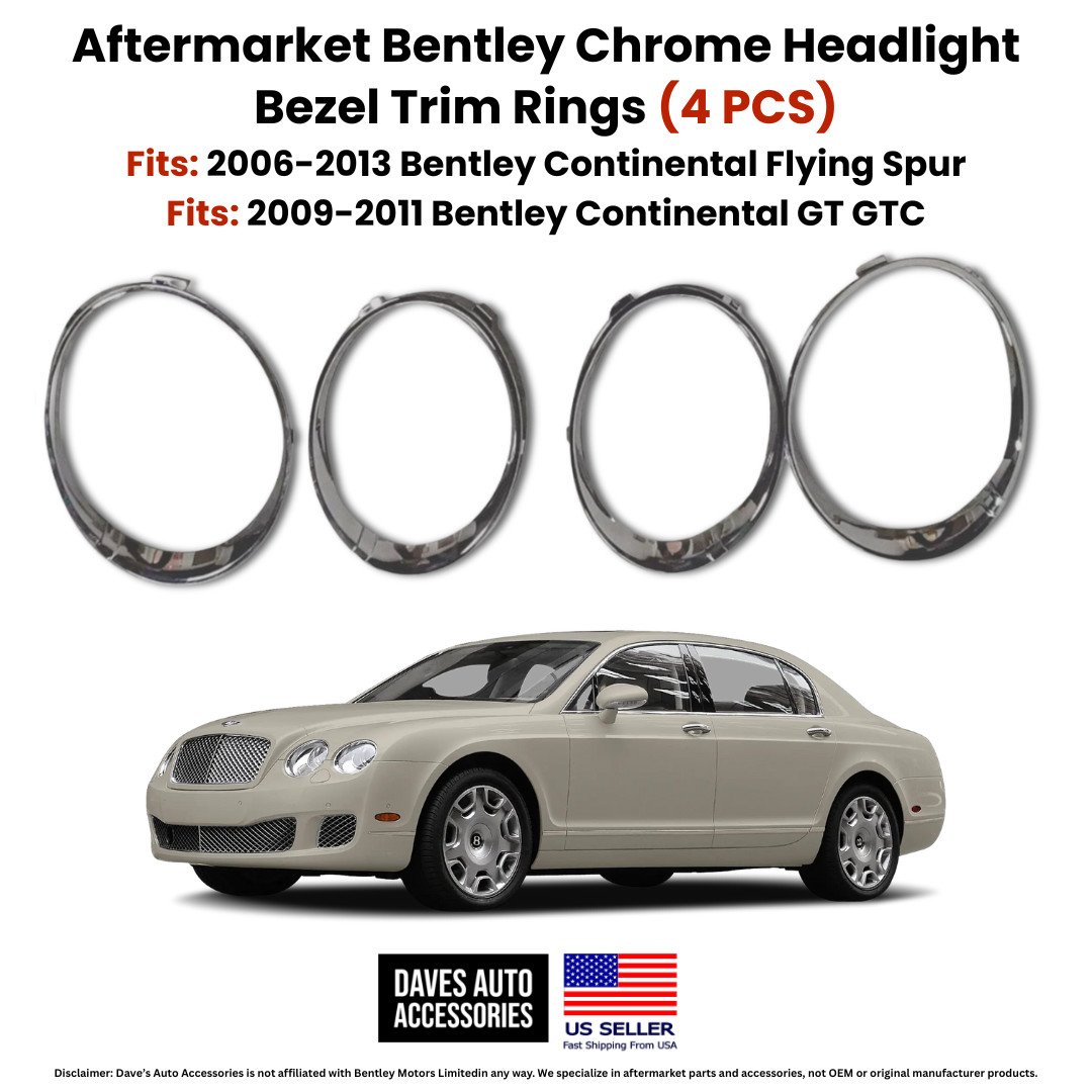 2006-2013 Bentley Flying Spur Chrome Headlight Bezel Trim OE Style