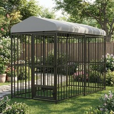 8x4x6FT Large Outdoor Dog Kennel Heavy Duty Dog Cage W/ Waterproof Roof  Bowls