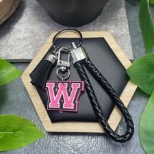 5  Stainless Steel Tassel Initial W Charm Wristlet Keychain New Free Ship D1685