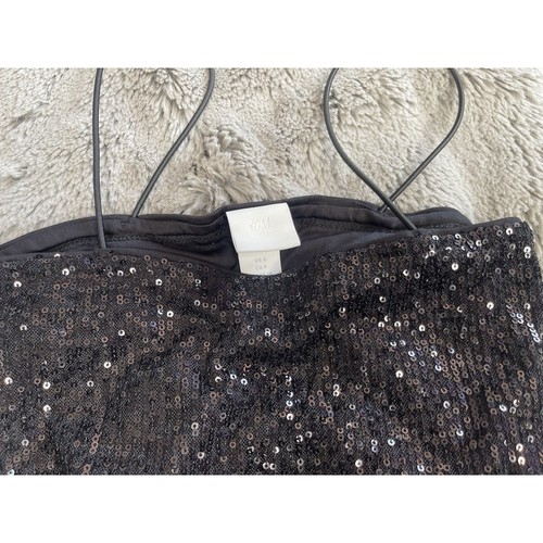 Women’s H&M Ribbed Crop Top Sequin Black Straps Sparkly Party Elegant Top - Picture 2 of 9