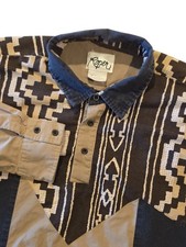 Vintage Roper Western Shirt USA Made XL Tan Black Aztec 3 Button Pullover