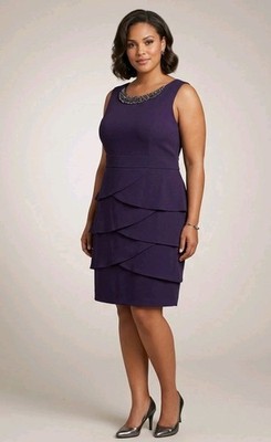Connected Apparel Dress Women's Plus Size 24W Plum Tiered Cocktail Purple 