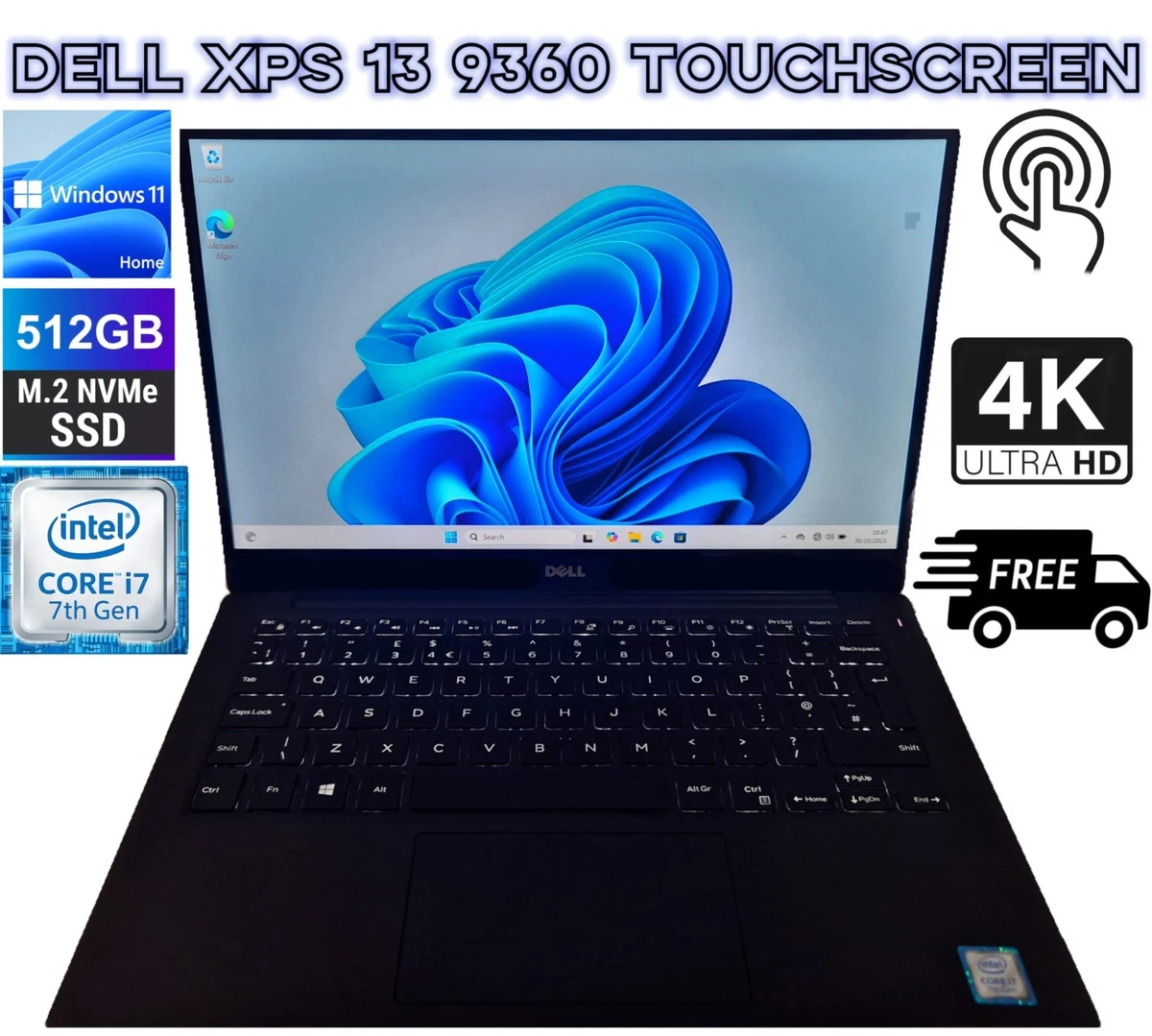 Dell XPS 13 9360 Intel Core i7 7th Gen. PC Laptops & Netbooks for