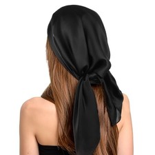 Womens Head Scarf Like Silk Scarf Black Square Satin Scarfs Bandana Head