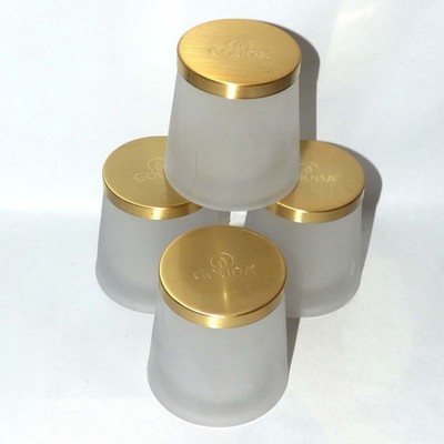 Gouda Frosted Glass Tea Light Holders Set of 4 with Gold Lids   Refill Candle