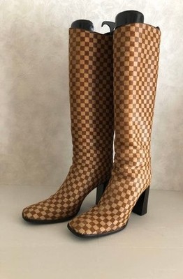 Louis Vuitton Damier Boots Calf Fur Leather Size 37.5 US 7.5 Vintage Used
