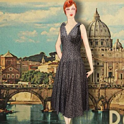 Vintage 1950s Black Lace Gown Patio n Party Fit and Flare Prom New Look Dress