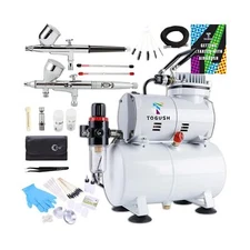 T TOGUSH 0.2mm 0.3mm 0.5mm Airbrush Set with Porfessional Air Compressor for ...