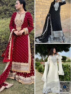 Abito Salwar Kameez Pakistano/indiano Da Donna - Rosa Ricamato Per Matrimonio E Festa