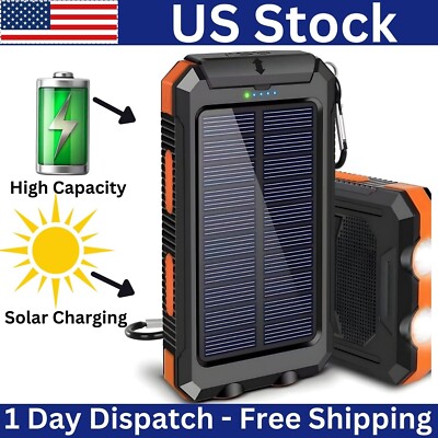 20000mAh Portable Solar Power Bank 2 USB External Battery Charger For Cell Phone
