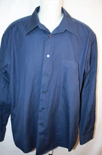 Calvin Klein Mens XL 17 36/37  100% Cotton Button Long Sleeve Collared Navy Blue