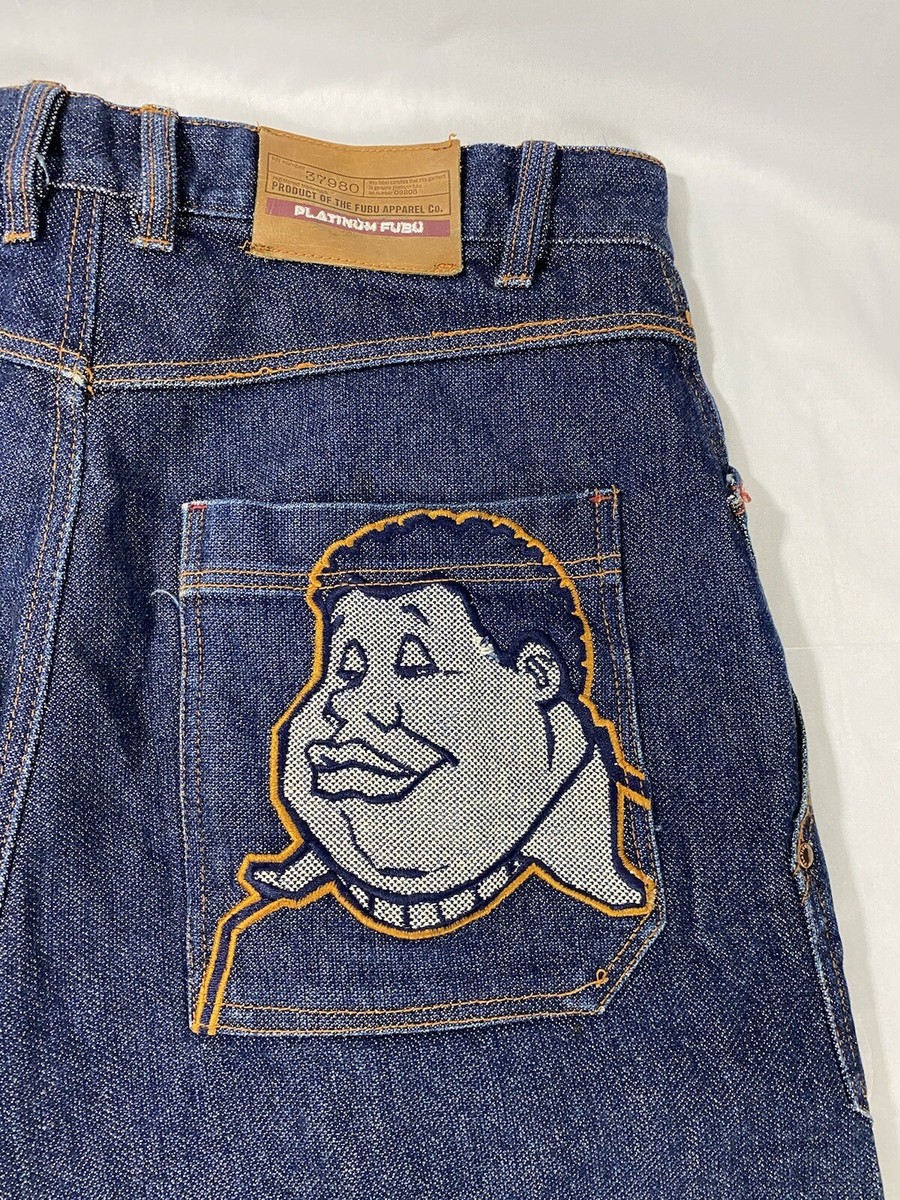 Platinum Fubu Fat Albert Ruby Jeans Sz 38X 32 Dark Blue Jeans