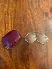 Antique hook / clip-on SUNGLASSES round metal frames rare 1969