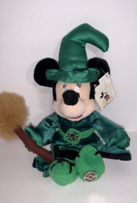 2001 Halloween Minnie Mouse Plush Disney World  Witch w/ Broom 9'' Bean Bag Plush