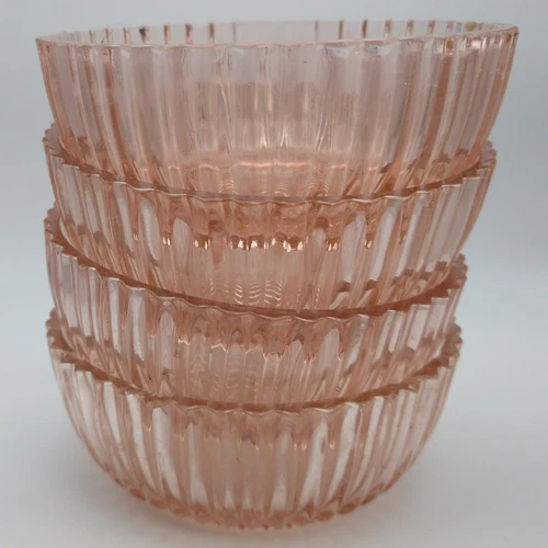4 Depression Era Pink Glass Queen Mary by Hocking Small Fruit Dessert Bowl 4.5"