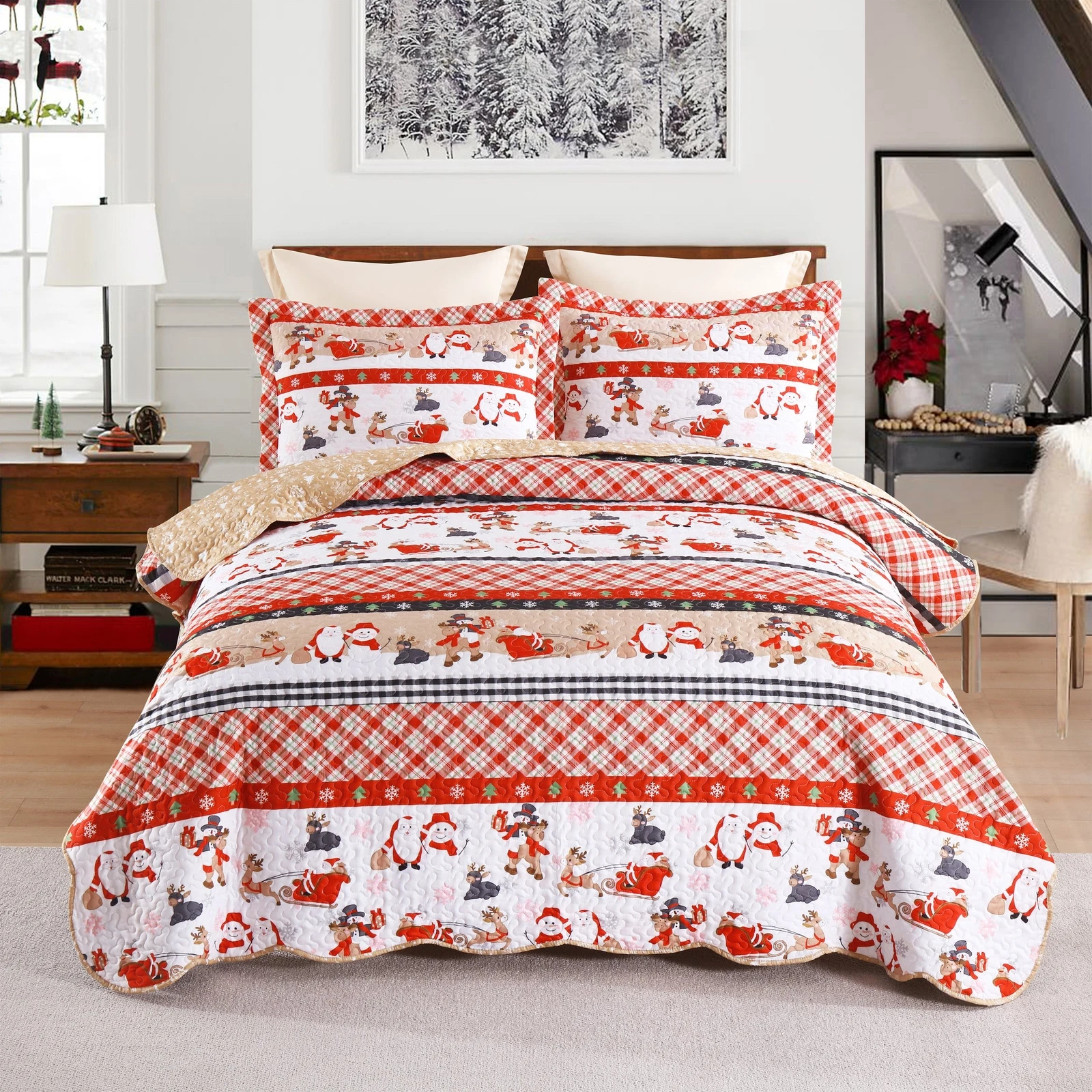 Christmas Plaid Sleigh Bedding Set | Christmas Gift | Christmas Decor