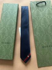 Gucci Men's Bee Web Necktie NWT Original Packaging Navy Slim 2.75" The Widest