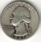 USA - 1947P - Washington ¼ $ - Silver Eagle - Low Mintage - #16382RG