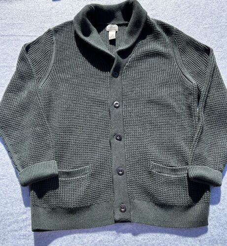 LL Bean Men's 100% Organic Cotton Waffle Sweater, Cardigan XL Dark Pine - Picture 4 of 20
