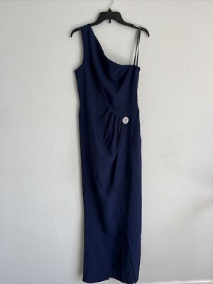 chinese dress ladies One Shoulder Satin Finish Maxi Dress in Blue main image 1