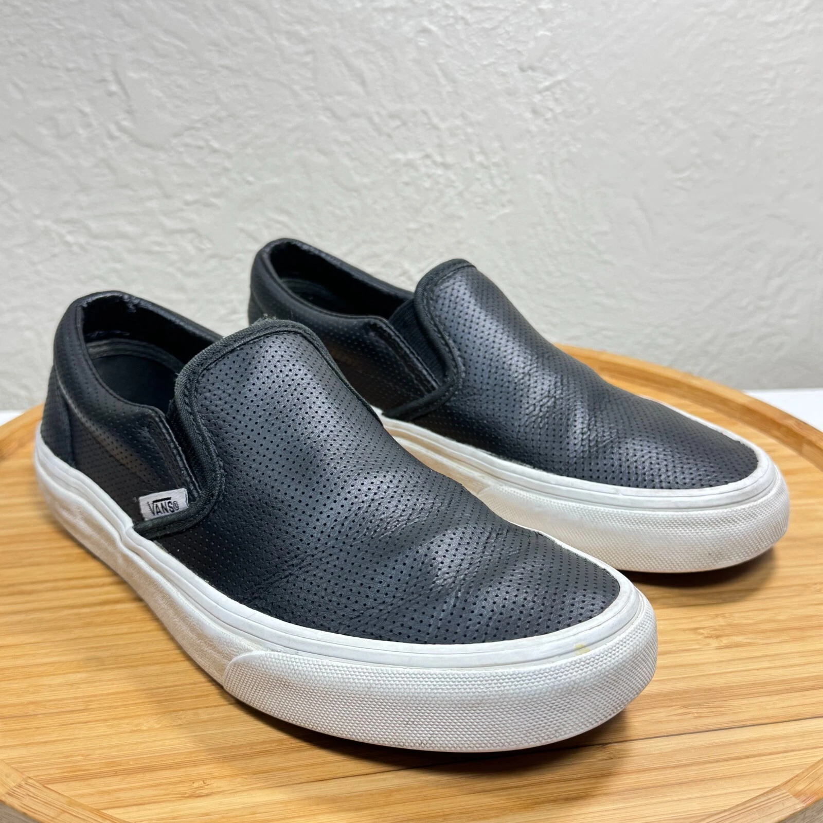 Vans scarpa classica slip on sneaker M4 W5 5 pelle traforata bassa nero bianco