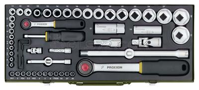 56 PIECE SET WITH 1/4'' AND 1/2'' HANDLE RATCHES SOCKETS PROXXON 23040